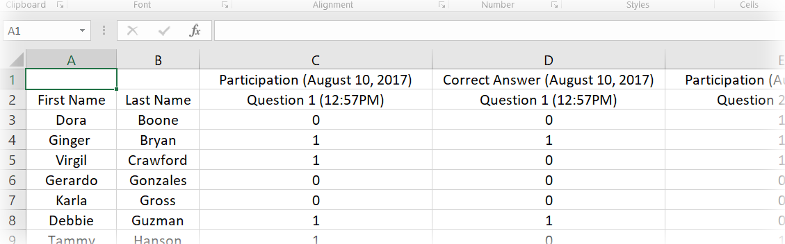 Export student participation points and aswers to a spreadsheet